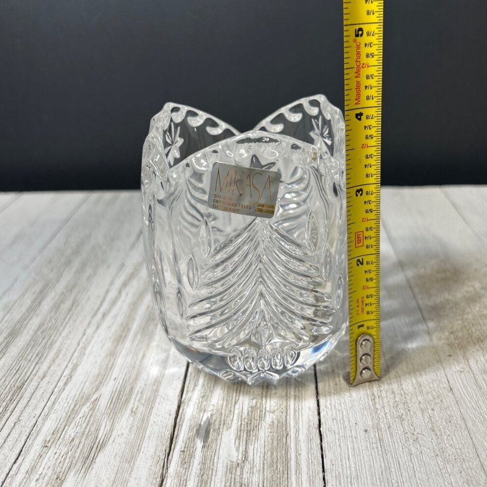 Vintage Mikasa Christmas Tree Votive Candle Holder Clear Glass Holiday w/ Box - Picture 6 of 7